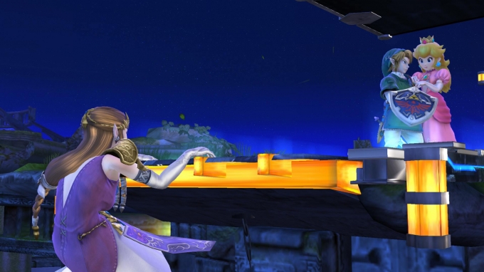 Archivo:Zelda, Peach y Link en el Campo de batalla SSB4 (Wii U).jpg