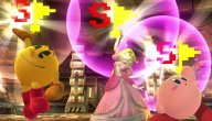 Archivo:Pac-Man, Peach y Kirby sosteniendo la Bandera especial SSB4 (Wii U).jpg