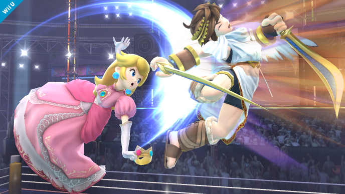 Archivo:Peach atacando a Pit en el Ring de Boxeo SSB4 (Wii U).jpg