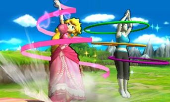 Archivo:Peach y la Entrenadora de Wii Fit en el Tren de los Dioses SSB4 (3DS).jpg