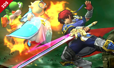 Archivo:Roy atacando a Estela y Yoshi en el Bosque Genesis SSB4 (3DS).jpg