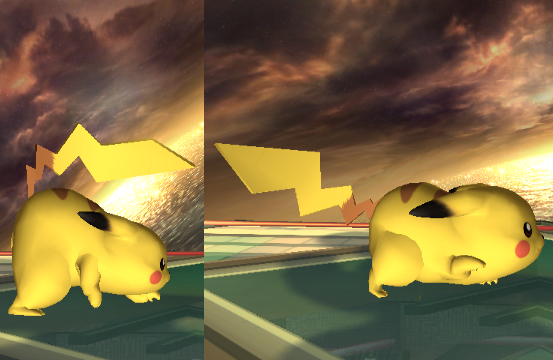 Archivo:Pikachu Diferencias al arrastrarse hacia adelante o atrás SSBB.png