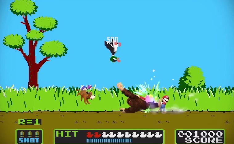 Archivo:Mario, Donkey Kong y el Dúo Duck Hunt en el escenario Duck Hunt SSB4 (Wii U) (3).jpg