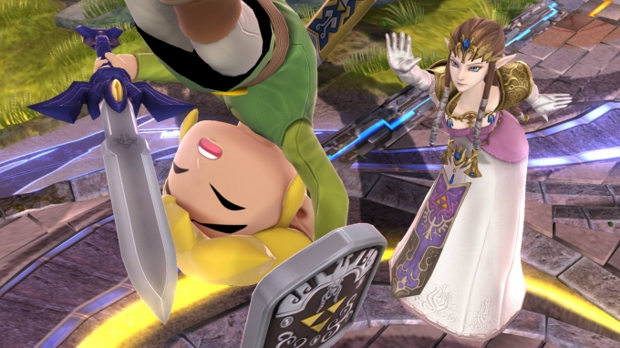 Archivo:Toon Link y Zelda en el Campo de batalla SSB4 (Wii U).jpg