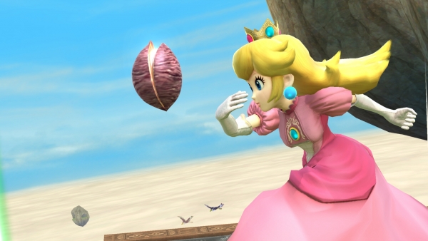 Archivo:Peach lanzando una Nuez Deku en Altárea SSB4 (Wii U).jpg