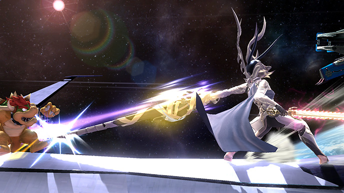 Archivo:Corrin atacando a Bowser en la Estacion Espacial SSB4 (Wii U).jpg