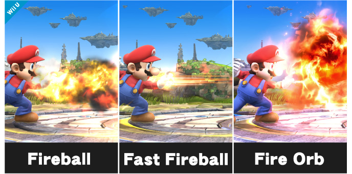 Archivo:Todos los tipos de Bola de fuego de Mario SSB4 (Wii U).jpg