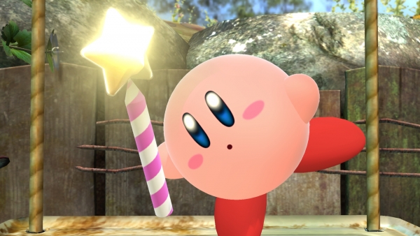 Archivo:Kirby sosteniendo una varita estelar en el Vergel de la esperanza SSB4 (Wii U).jpg