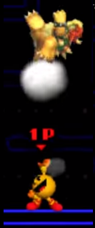 Archivo:Pac-Man Usando Su Lanzamiento Superior Contra Bowser SSB 3DS.png