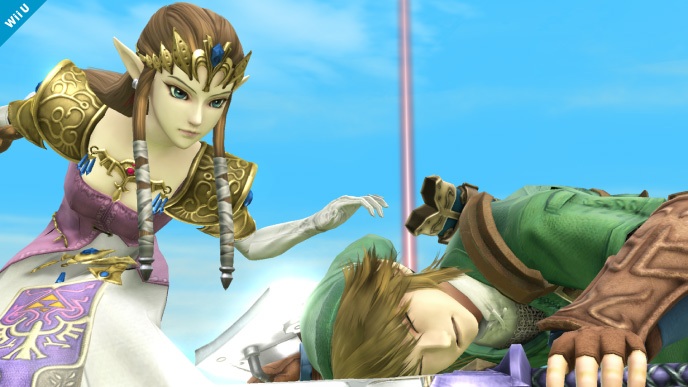 Archivo:Zelda corriendo hacia Link en Altárea SSB4 (Wii U).jpg