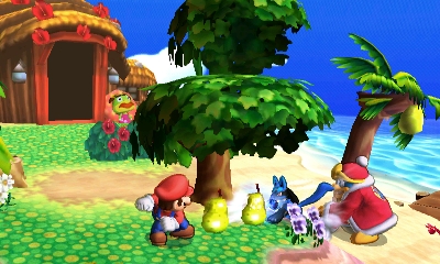Archivo:Lucario, Rey Dedede y Mario junto a un árbol en la Isla Tórtimer SSB4 (3DS).jpg