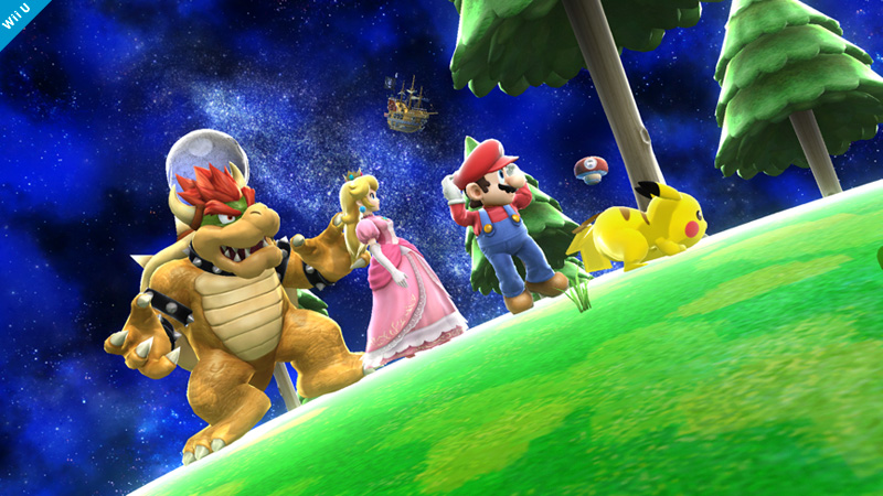 Archivo:Bowser, Peach, Mario y Pikachu en la Galaxia Mario SSB4 (Wii U).jpg