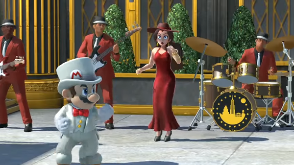 Archivo:Mario con traje nupcial junto a Pauline y la banda de Nueva Donk.png