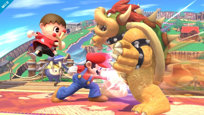 Archivo:Aldeano y Mario atacando a Bowser SSB4 (Wii U).jpg