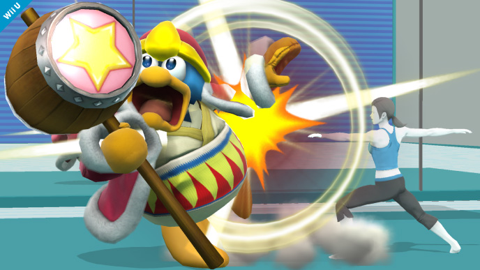 Archivo:Rey Dedede siendo atacado por la Entrenadora Wiii Fit SSB4 (Wii U).jpg