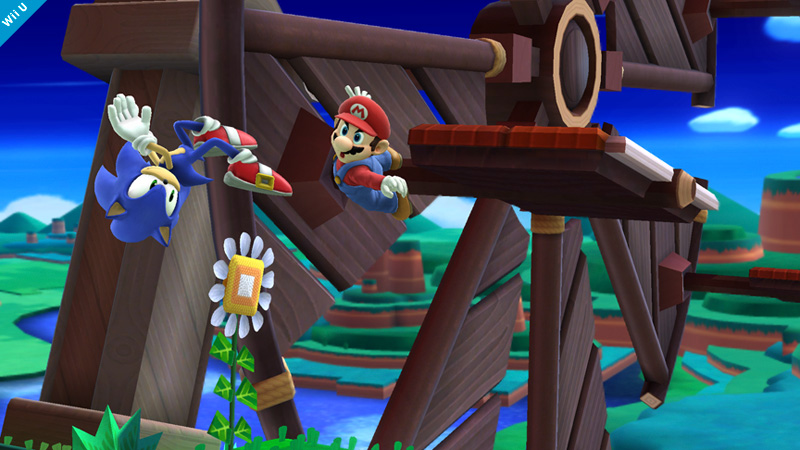 Archivo:Sonic y Mario en el molino de la Zona Windy Hill (SSB for Wii U).jpg