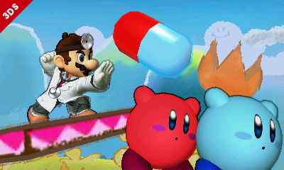 Archivo:Dr. Mario y dos Kirby en Isla de Yoshi SSB4 (3DS).jpg