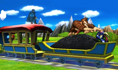 Archivo:Greninja, Marth y Donkey Kong en el Tren de los Dioses SSB4 (3DS).jpg