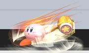 Kirby usando Martillo en el suelo en Super Smash Bros. Brawl.