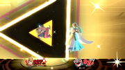 Zelda usando su Smash Final contra Wario.