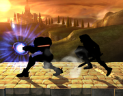 Link Oscuro junto a Samus Oscura en el Evento cooperativo 07: Batalla siniestra.