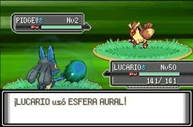 Lucario usando Esfera aural en Pokémon Platinum/Pokémon Platino.