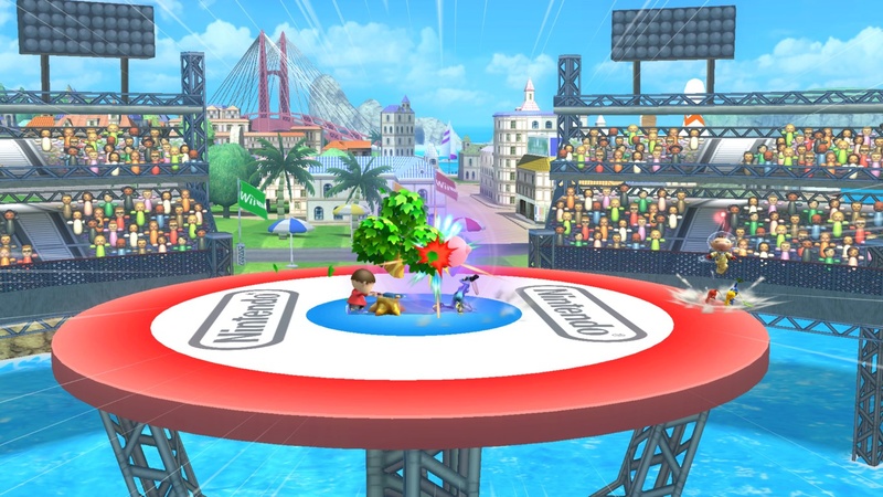 Archivo:Aldeano, Samus Zero, Kirby y Olimar en las Islas Wuhu SSB4 (Wii U).jpg