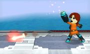 Tirador Mii lanzando una llama con el ataque en Super Smash Bros. for Nintendo 3DS.