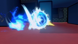 Lucario lanzando una Esfera aural.