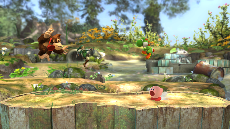 Archivo:Donkey Kong, Kirby, Link y Yoshi en el Vergel de Esperanza (versión Destino Final) SSB4 (Wii U).png