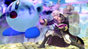 Robin/Daraen usando Nosferatu contra Kirby en Super Smash Bros. for Wii U.