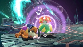 El ataque de Bellossom afectando a/al Duck Hunt/Dúo Duck Hunt en Super Smash Bros. Ultimate.