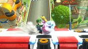Peach bajo los efectos de la Superestrella en Super Smash Bros. for Wii U.