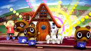 El Aldeano usando Hogar, dulce hogar/La casa de mis sueños en Super Smash Bros. for Wii U.