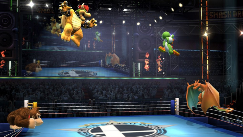 Archivo:Donkey Kong, Charizard, Yoshi y Bowser en el Ring de boxeo SSBWiiU.png