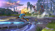 Espadachín Mii sacando una Estrella ninja en Super Smash Bros. for Wii U.