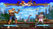 Sagat realizando un Kara Cancel con su ataque único, Low Step Kick, en Street Fighter x Tekken.