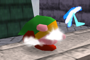 Kirby usando Bumerán tras haberlo copiado de Link.