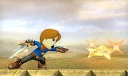 Espadachín Mii lanzando una Estrella ninja en Super Smash Bros. for Nintendo 3DS.