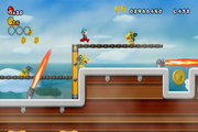 Mario y tres Mecakoopas/Mechakoopas en New Super Mario Bros. Wii.