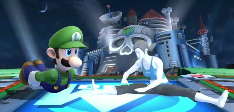 Archivo:Luigi y la Entrenadora de Wii Fit en Wily Castillo SSB4 (Wii U).jpg
