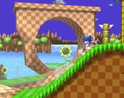 Sonic corriendo por el escenario.