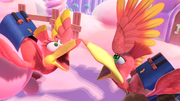 Kazooie junto a la Kazooie de peluche de Kirby en Magicant.