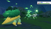 Un Grotle usando Hoja afilada en Pokémon Diamante Brillante y Pokémon Perla Reluciente.