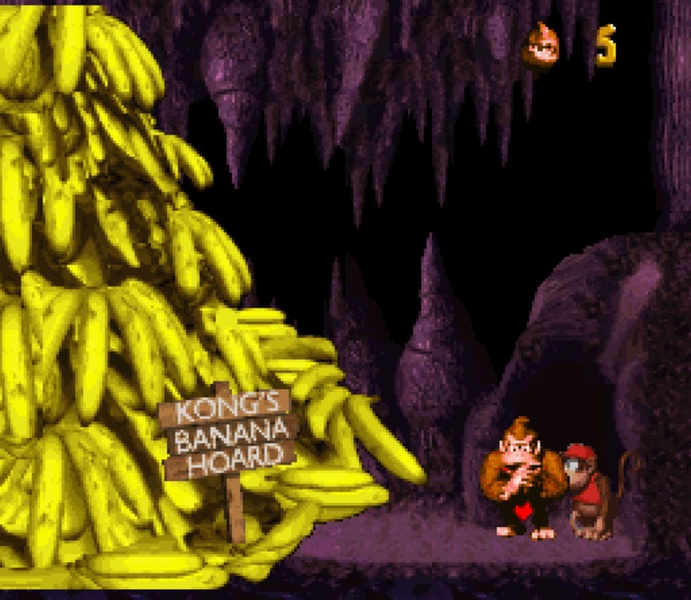 Archivo:Donkey Kong y Diddy Kong junto a una pila de bananas en Donkey Kong Country.jpg