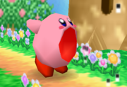 Kirby usando tragar en Super Smash Bros.