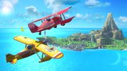 Los dos aviones llegando a las Islas Wuhu en Super Smash Bros. for Wii U.