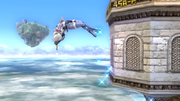 Sheik rebotando en una pared tras usar frente a esta el Salto delfín en Super Smash Bros. for Wii U.