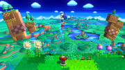 Sonic usando el Salto del resorte/Salto del muelle en tierra en Super Smash Bros. for Wii U.