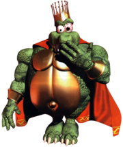 Art oficial de King K. Rool en Donkey Kong Country, mostrando la armadura sobre su panza.